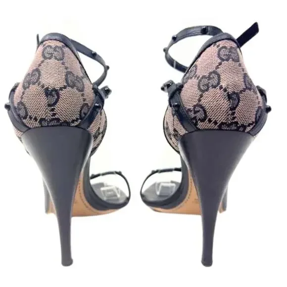 Gucci GG Logo Monogram Guccissima Supreme Studded Leather Strappy Heels EU39.5‎ - Picture 4 of 11